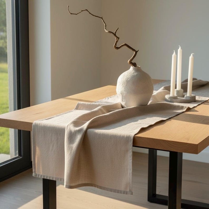 Camino de mesa de lino / Camino de mesa / Decoración de mesa / Camino de mesa para bodas / Camino de mesa de lino lavado imagen 12