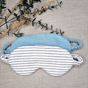 Antifaz para dormir de lino puro / Antifaz para dormir con relleno de fibra de bambú 100 % natural / Antifaz para dormir de viaje / Antifaz para dormir ecológico / Regalo Ocean Blue