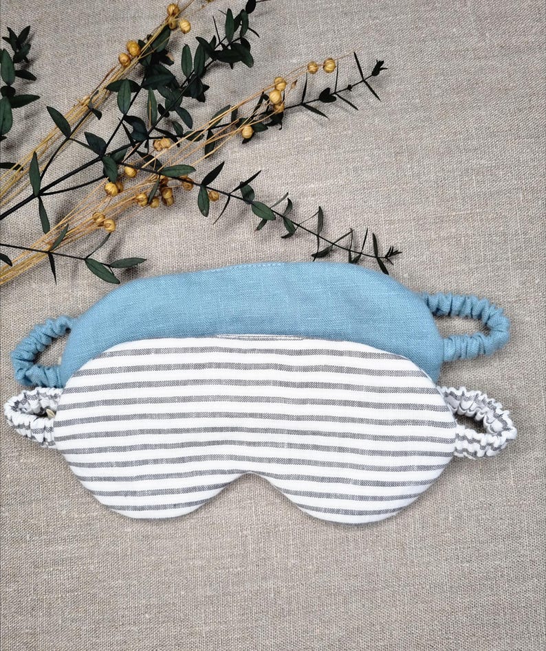 Antifaz para dormir de lino puro / Antifaz para dormir con relleno de fibra de bambú 100 % natural / Antifaz para dormir de viaje / Antifaz para dormir ecológico / Regalo Ocean Blue