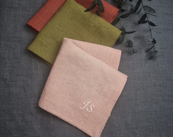 Embroidered Natural linen handkerchief | Soft linen pocket square | Perfect gift | Pocket Square | Handkerchief | Personalized Handkerchief