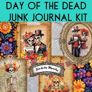 Printable Day of the Dead Junk Journal Kit, Dia De Los Muertos PDF, Lined Journal Paper, Folk Art Scrapbook Papers, Mexican Collage Pages