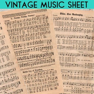 Printable Vintage Sheet Music Kit, Antique Music Ephemera Pages, Junk Journal Supplies, Digital Collage Sheets, Scrapbook Paper