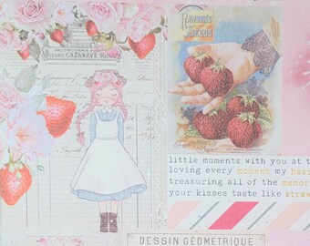 Strawberry Milkshake 12×12 Paper Pad, Strawberries Scrapbook Paper, Junk Journal Supplies, Scrapbooking Supplies, Prima Marketing Paper