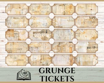 Druckbare Grunge Tickets, Vintage Ledger Ephemera, Witchy Junk Journal Tickets