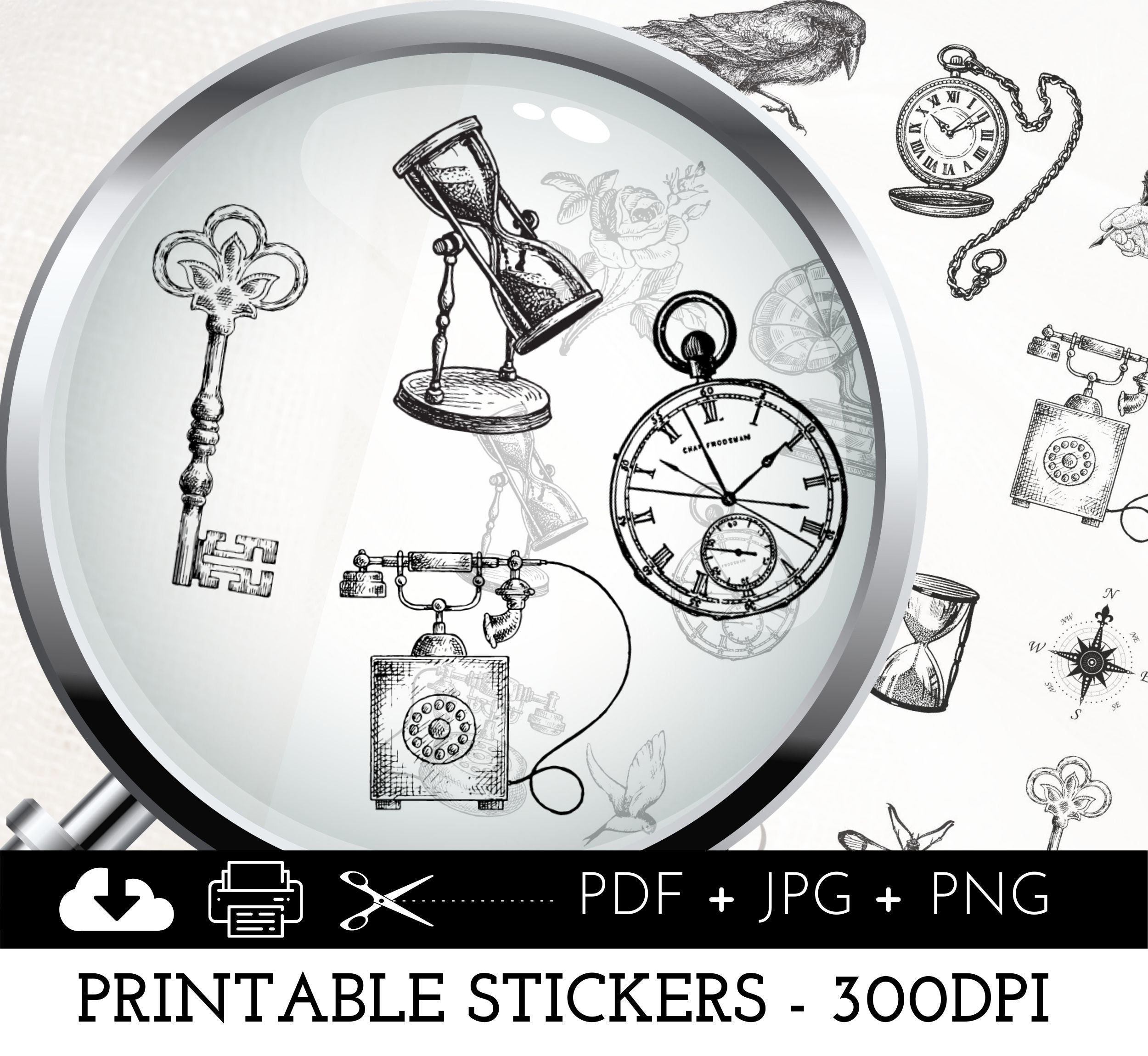 vintage aesthetic printable stickers key digital sticker png etsy