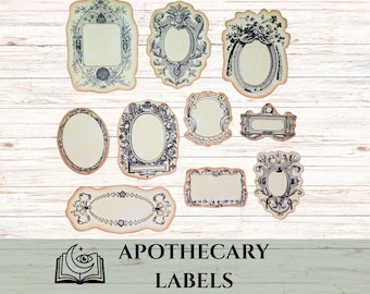 Printable Blank Apothecary Labels, Vintage Labels Junk Journal Kit, Witch Potion Bottle Labels, Vintage Ephemera, Ornate Apothecary Nametags