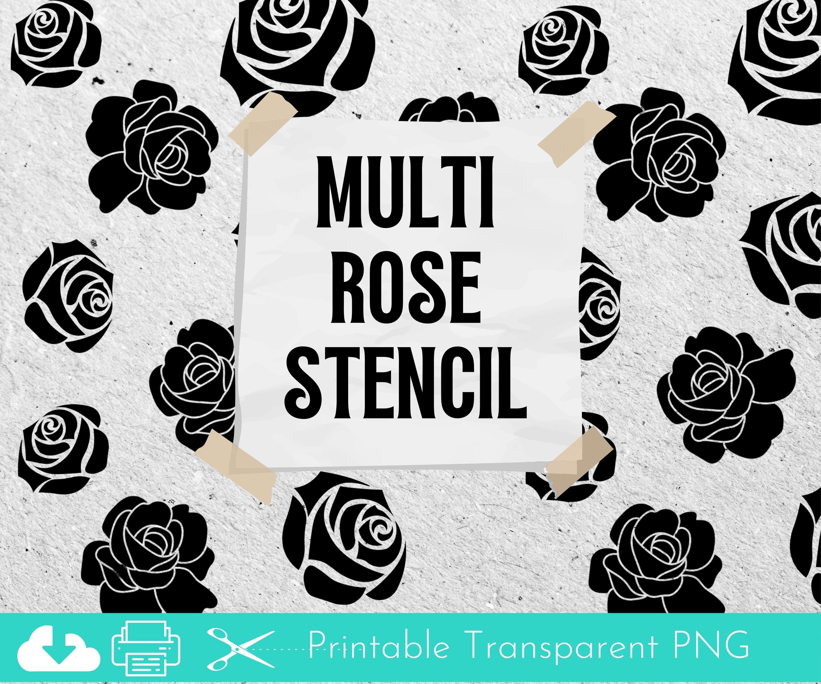 Multi Roses Printable Stencil, Printable Mixed Media Art Stencil ...