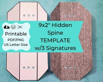 Printable 9x2 Inch Junk Journal Hidden Spine Template, PDF, PNG