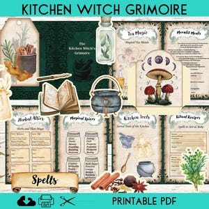 Kit Grimório de Bruxa de Cozinha – Páginas de Diário de Lixo para Imprimir, Artigos Efêmeros de Bruxaria, Encartes de Livros de Feitiços, Fases da Lua, Magia Herbal