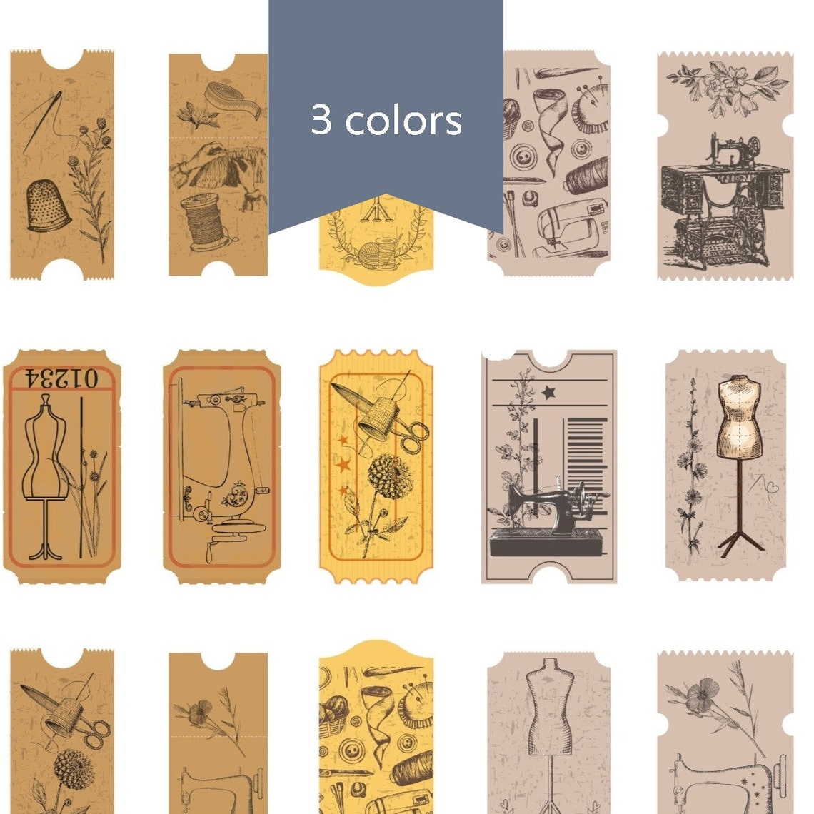 vintage sewing ticket stickers printable scrapbook