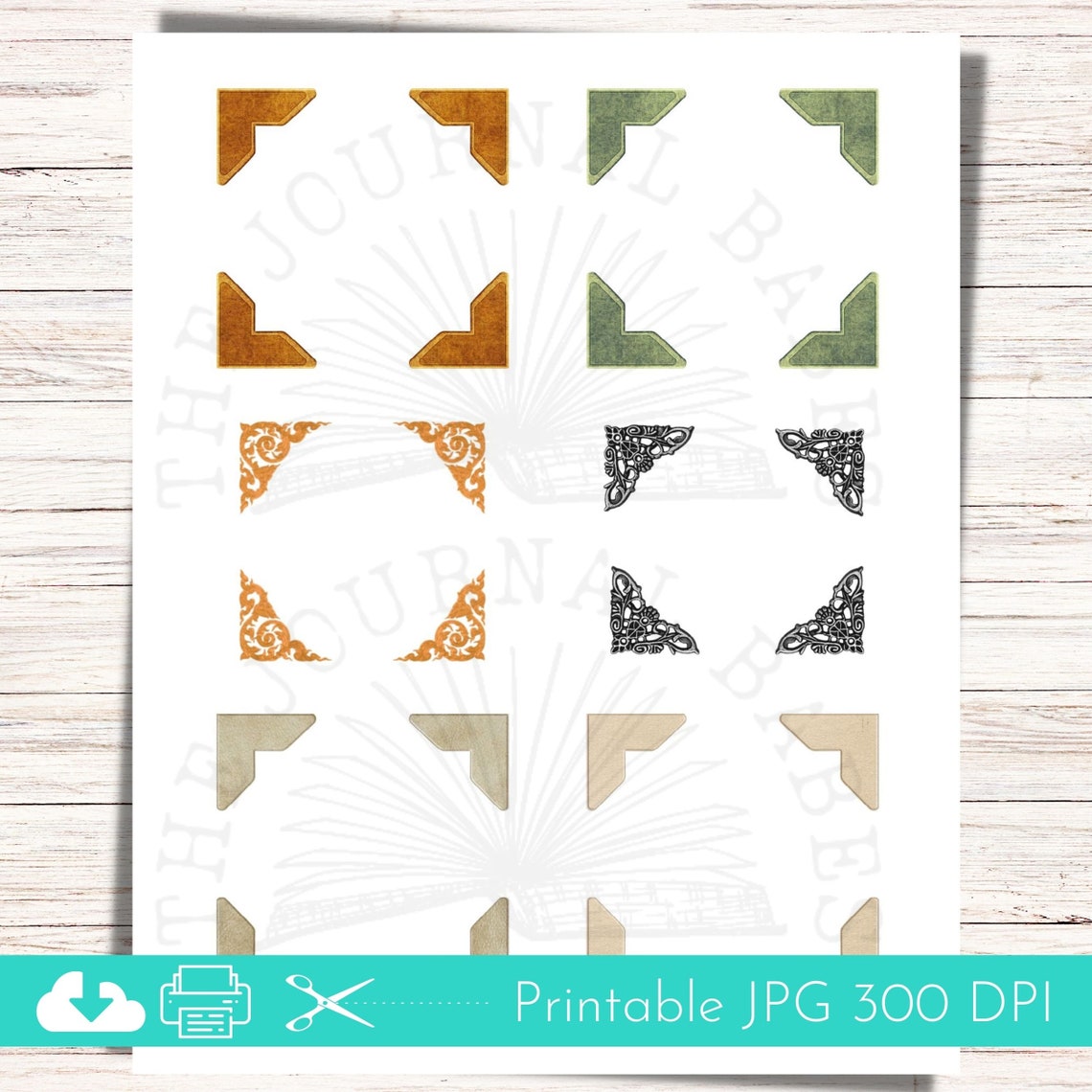 Printable Photo Corners Kit for Scrapbooking, Junk Journal