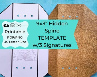 9x3 Inch Printable Junk Journal Hidden Spine Template with Hole Punch Guide for 3 Signatures
