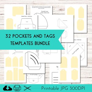 Printable Junk Journal Pockets Tags and Envelopes Templates Bundle