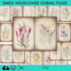 Páginas de assinatura de diário de flores silvestres para impressão, páginas florais vintage, diário Cottagecore, kit de diário com tema de natureza, páginas dobráveis