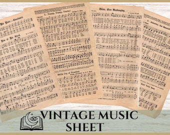Vintage Sheet Music Printable Kit, Antique Ephemera Pages