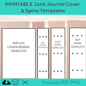 Junk Journal Cover and Spine Printable Templates Bundle, Commercial Use Junk Journal Templates