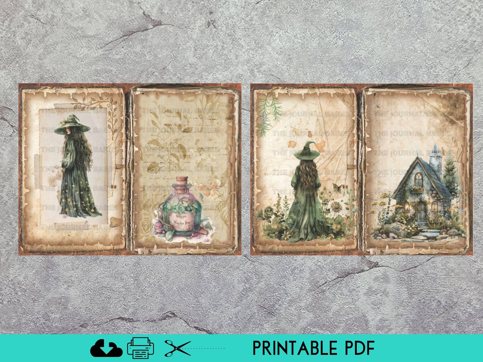 Green Witch Junk Journal Pages, Printable Signature Kit, Herbal ...