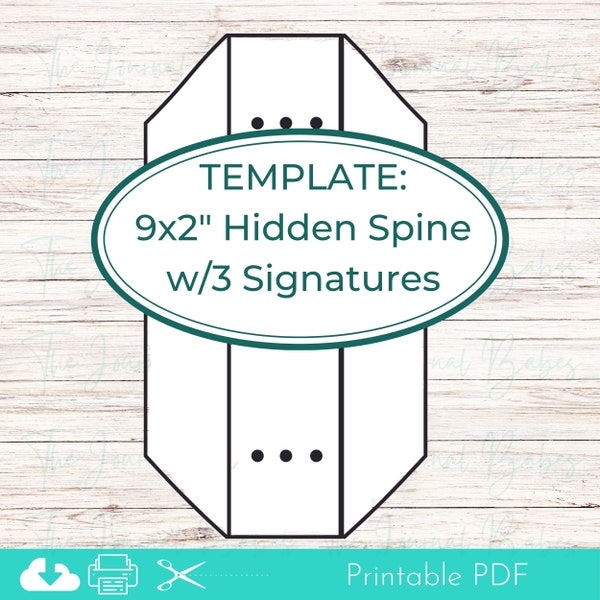 Junk Journal Hidden Spine Template, Printable 9x2 Inch Spine Template