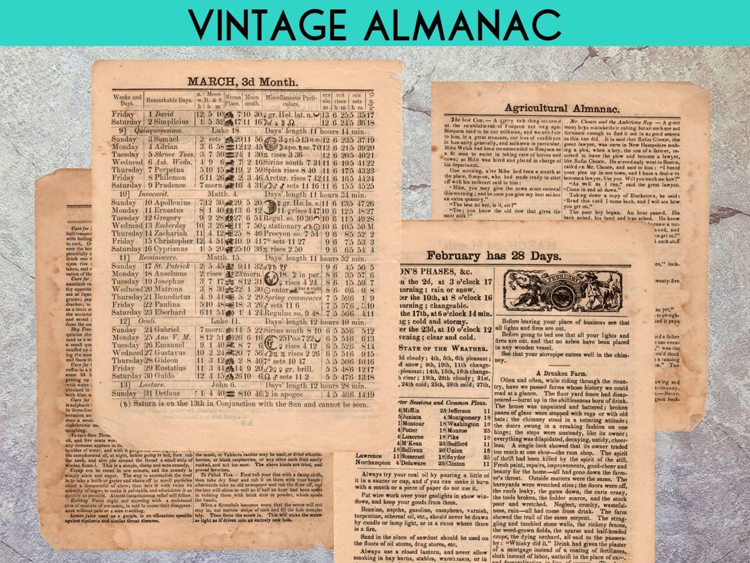 Printable Vintage Almanac Kit, Antique Ephemera Pages, 1800s Digital ...