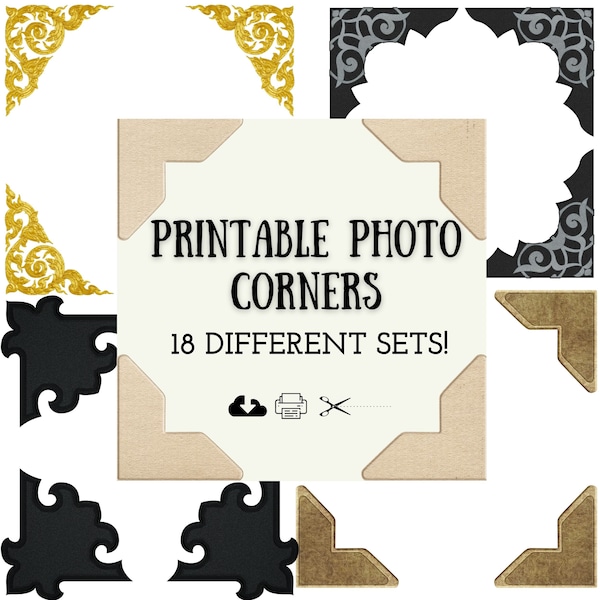 Printable Photo Corners Kit for Scrapbooking, Junk Journal Embellishments, Digital Journaling Kit, Printable Photo Holder Stickers