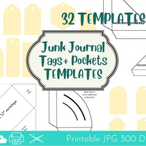 Junk Journal Printable Templates Kit, Tags Templates, Junk Journal Pockets Templates, Envelope Templates, Scrapbooking Templates Pack
