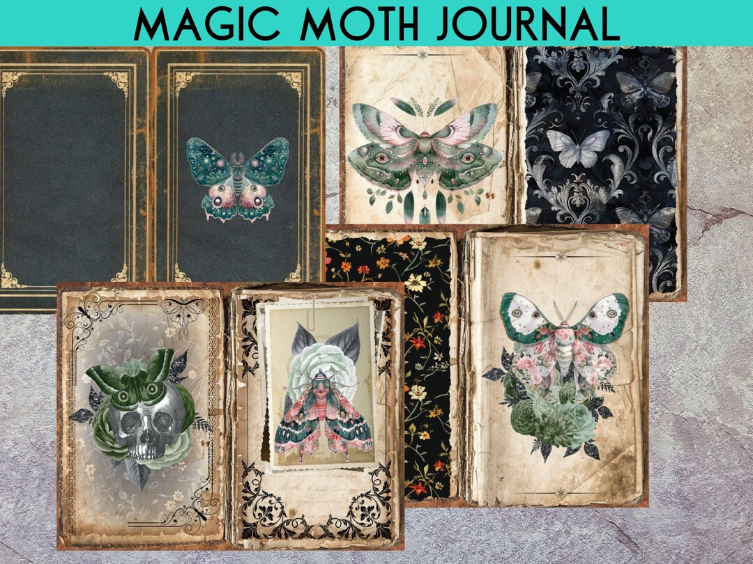 Moth Journal Magic Moth Junk Journal Pages, Printable Moth Journal Kit, Vintage Moth ...