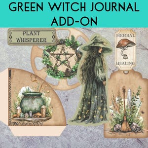 Green Witch Ephemera Add On Kit, Printable Junk Journal, Tags, Labels, Fussy Cuts, Pockets, Herbal Grimoire Ephemera, Witchy Junk Journal