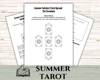 Summer Solstice Tarot Spread, Litha Tarot Journal Printable, Midsummer Witchy Grimoire Pages, Fire Festival Divination Kit PDF