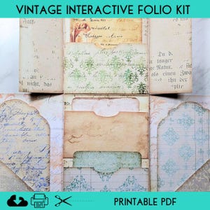 Kit de fólio de diário vintage para impressão em PDF, fólio interativo dobrável faça você mesmo para scrapbooking