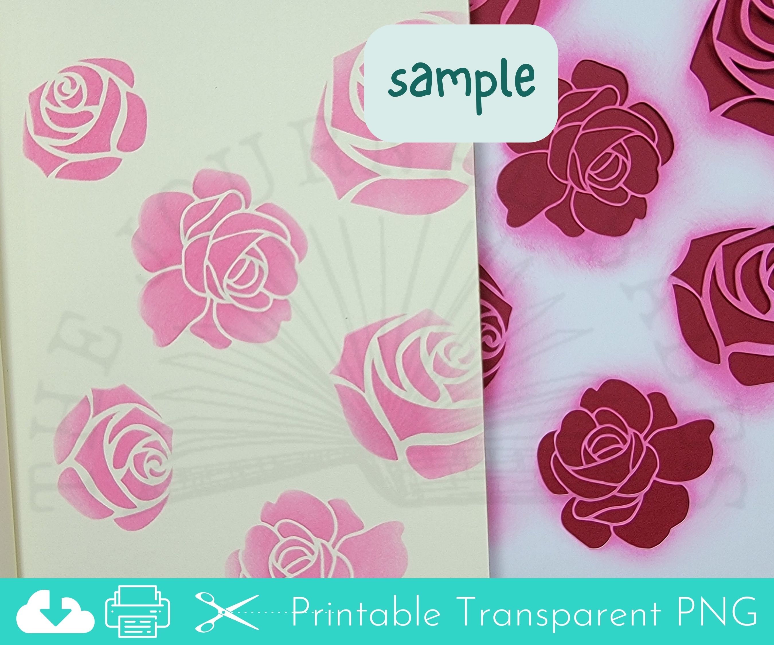 Multi Roses Printable Stencil, Printable Mixed Media Art Stencil ...
