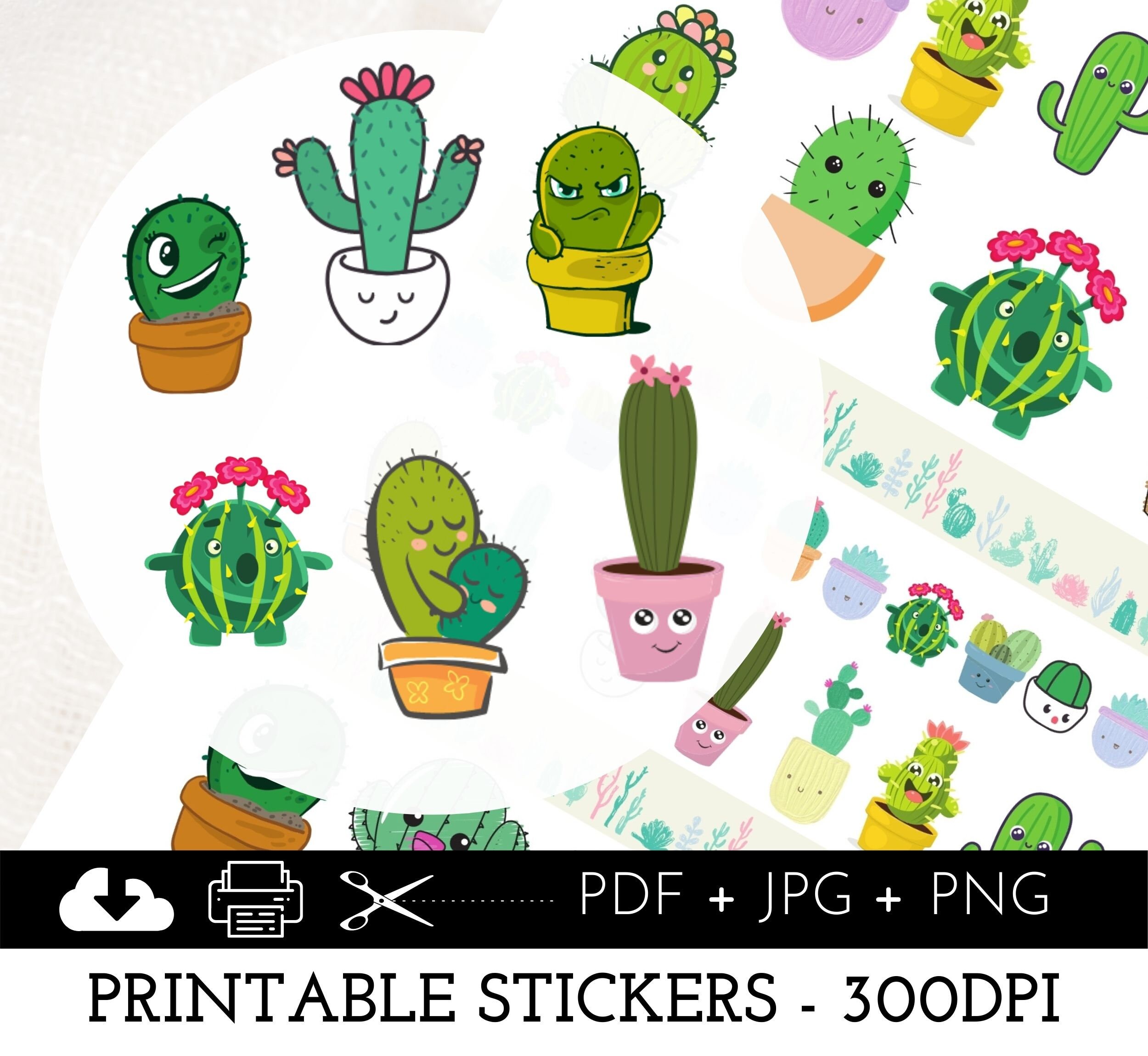 Cactus Printable Stickers Sheet Cute Cacti Journal Stickers | Etsy