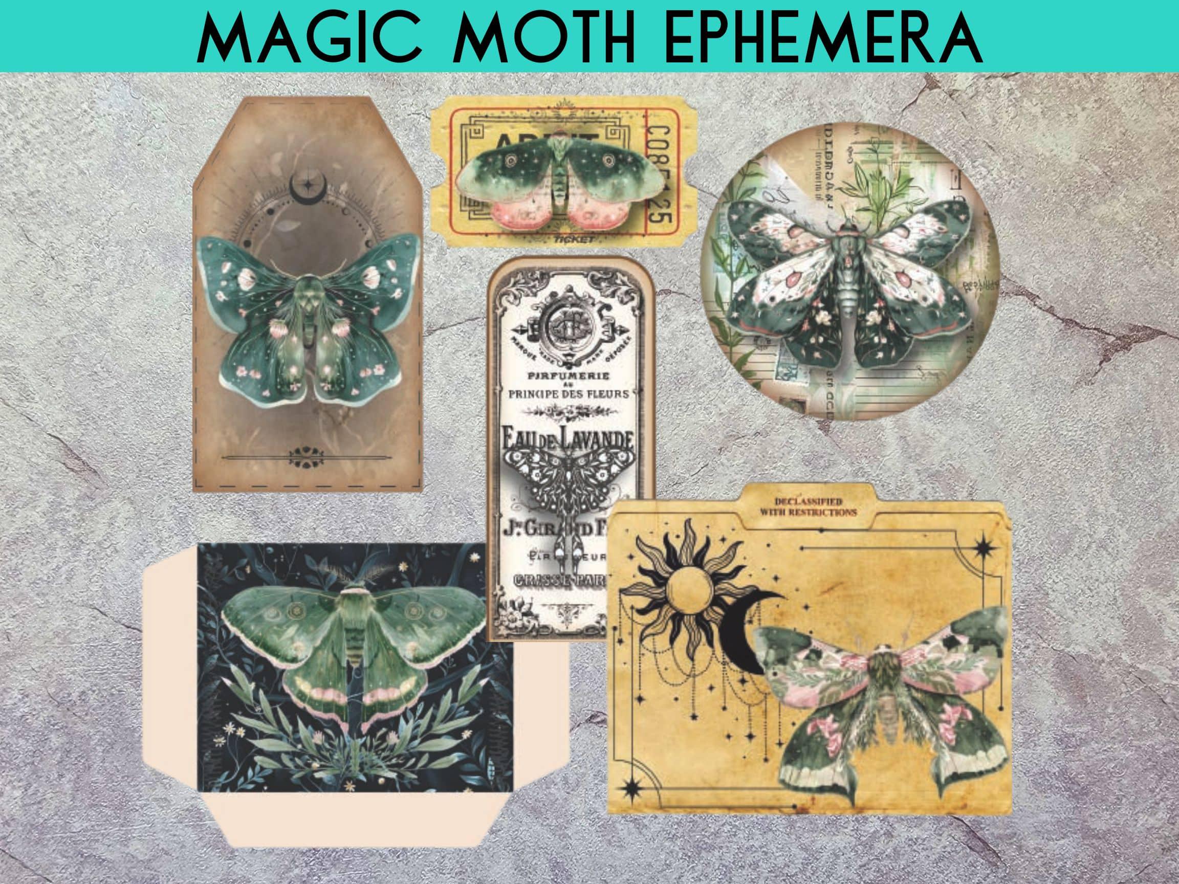Magic Moth Ephemera Kit, Printable Moth Tags and Pockets, Witchy Junk ...