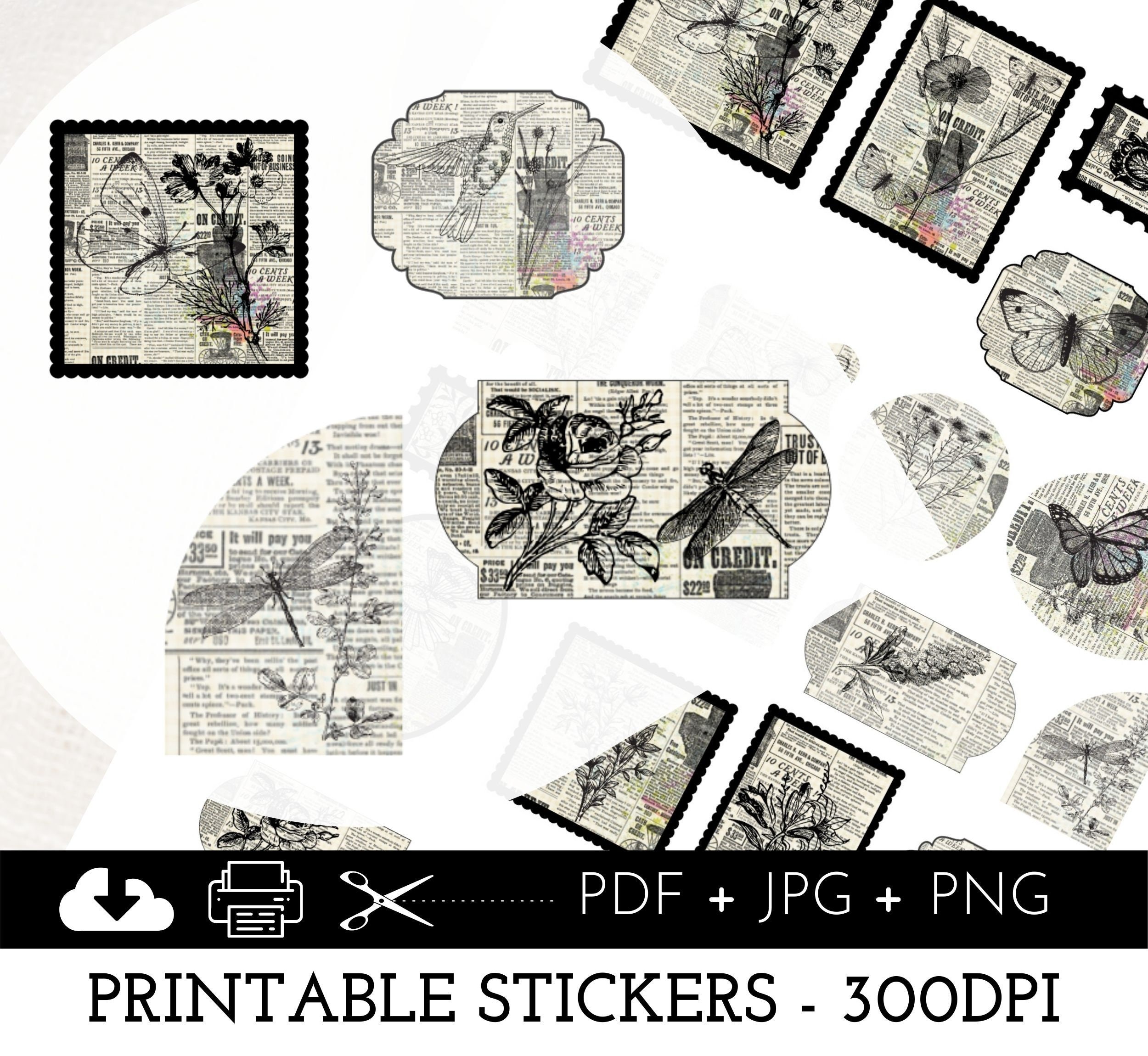 Stickers Butterfly Stamp Stickers Printable Ephemera Stickers Printable 