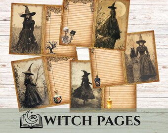 Vintage Witch Journal Pages Kit, Foldable Junk Journal Signatures (Digital Download)