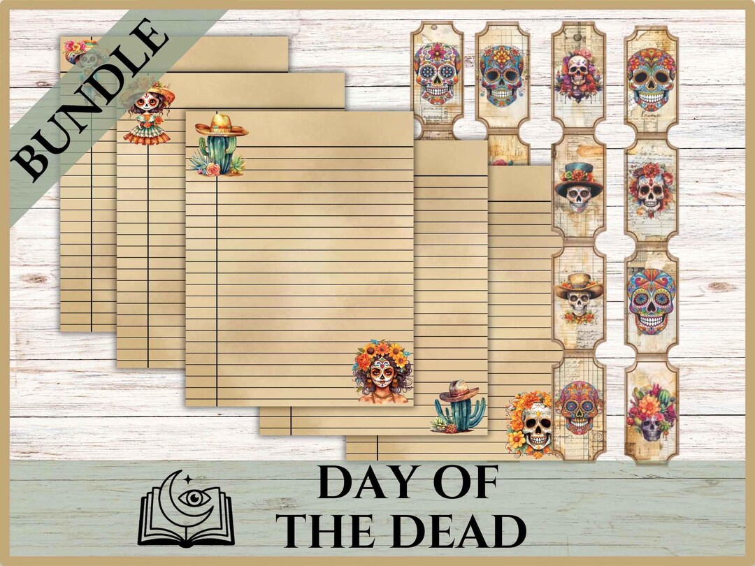 Day of the Dead Printable Bundle, Dia De Los Muertos Lined Paper ...