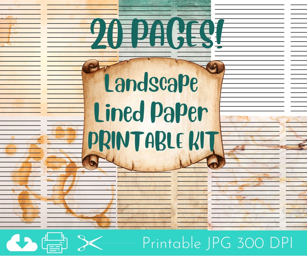 Printable Landscape Lined Paper, Vintage Junk Journal Kit, Digital ...