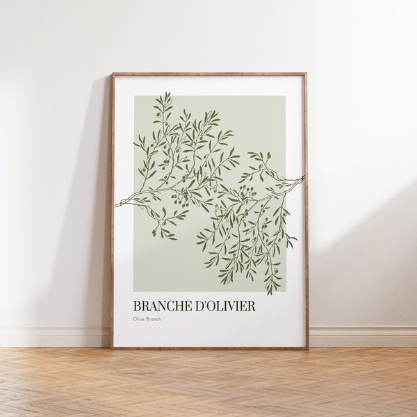 Modern Olive Branch Digital Download | Botanical Art | Branche d'Olivier - French Olive Branch Wall Art