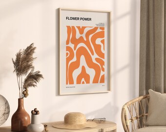 Retro Orange Flower Power Print | Vibrant Floral Wall Art | Digital Download