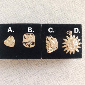 High quality gold-plated moon/sun/star face coin charms (1 per pack)