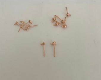 High quality Rose Gold-plated Earring stud ball S925 silver post with closed ring 3mm/4mm/5mm (10per pack/5pairs)