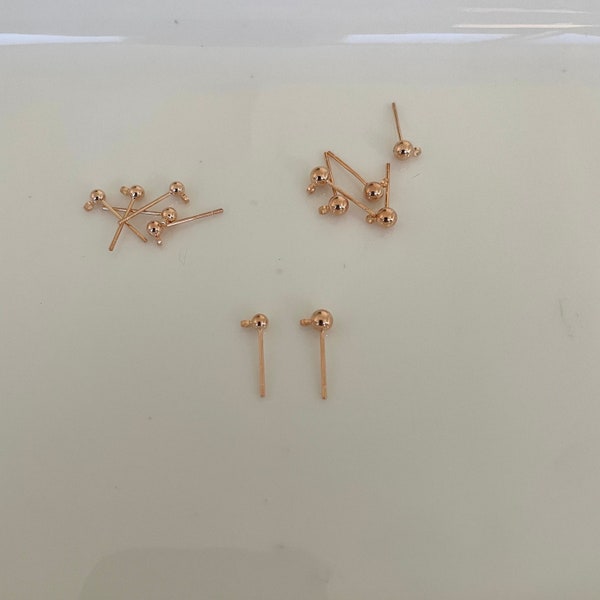 Poste de plata S925 con bola de pendiente chapado en oro rosa de alta calidad con anillo cerrado de 3 mm/4 mm/5 mm (10 por paquete/5 pares)