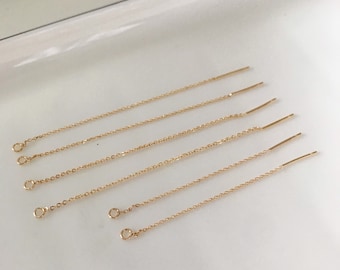 High quality 14K Gold plated 60/80mm Flat/Cable Earring Threader Findings end open jump ring for dangles/drops (1 Pair, min. order required)