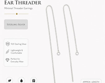 Sterling Silver Box Chain Ear Threader 90mm | Minimal Threader Earrings | 925 Silver Long Chain Earrings | Lightweight Everyday Jewelry