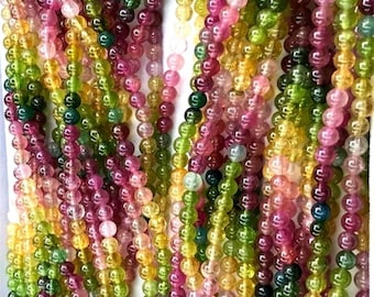 Natural Multicolor Watermelon Pink Tourmaline Gemstone Round Loose Beads, Colorful Tourmaline Gemstone