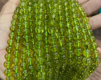 A Peridot  Round Beads, Star Quality Peridot Gemstone, 15&quot; Full Strand 4mm 6mm 8mm 10mm 12mm Round Loose Beads.