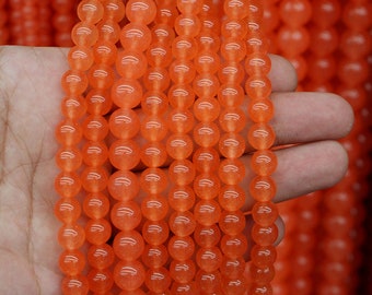AAA Natural Orange Jade Beads 6mm, 8mm, 10mm, Smooth Polished Round 15 Inch Strand Wholesale Gemstone Beads