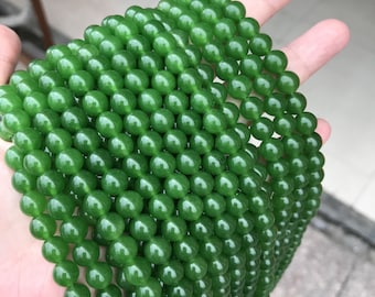 Natural green jade round beads, 15.5&quot; strand 6mm, 8mm, 10mm, 12mm