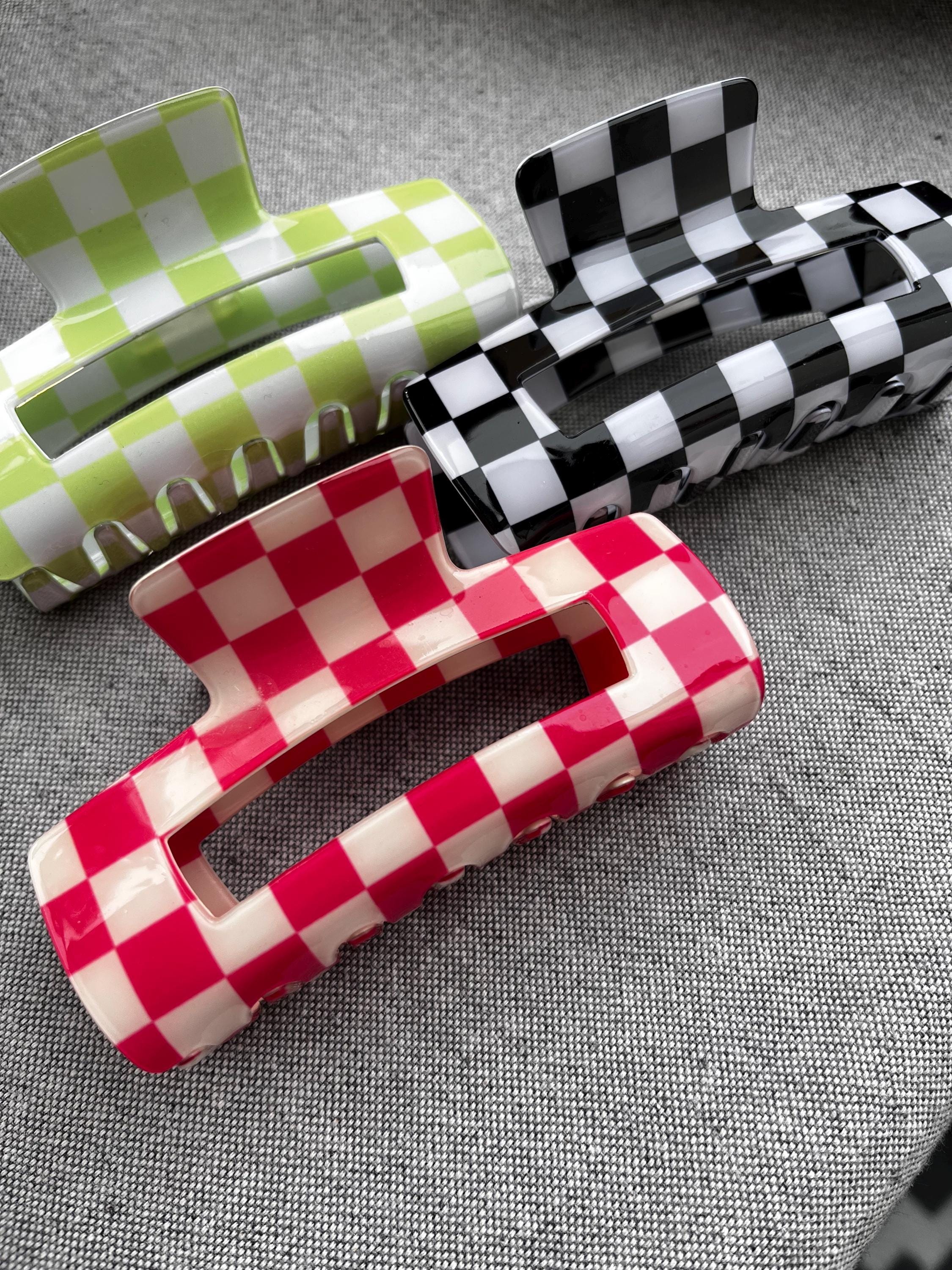 2x Karierte Haarspangen Für Damen – Groß, Rutschfest, Für Dickes & Dünnes Haar