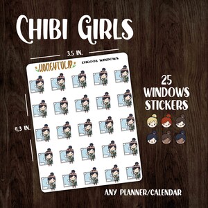 Chibi Girl Window Cleaning Planner Stickers, Personalized Stickers, Chore Stickers, Tracker Stickers, Calendar Stickers