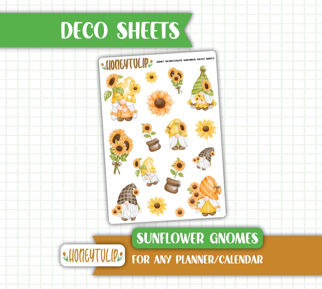Sunflower Gnomes Sticker Sheet, Fall Planner Stickers - Etsy